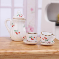 Service à thé miniature en céramique, théière et tasses miniatures, modèle 1:12, décoration de maison de poupée Ob1 1, service à thé miniature en porcelaine florale