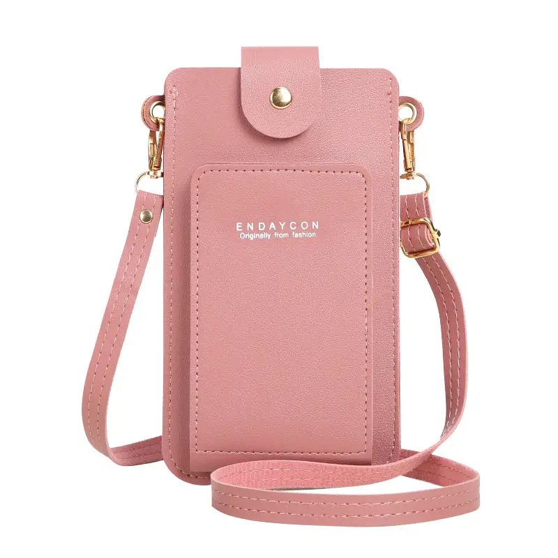 Venta caliente de moda Color sólido Mini bolso de hombro Ligero Clip de tarjeta de mujer Impermeable PU Bolsa de teléfono móvil