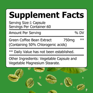 Private Label Green Coffee Bean Extract Capsules with Green Coffee Bean Extract Boosts Metabolism and Energy Support Capsules - Product Image 2