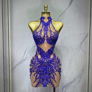 <span class=keywords><strong>Robe</strong></span> moulante transparente en maille avec strass scintillants et taille empire, sexy, pour soirée, bal, célébration d'anniversaire, spectacle de chanteuse ou de danseuse - Product Image 6