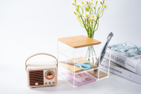 Organisateur de bureau en bambou à 2 tiroirs avec compartiments transparents en acrylique, rangement multi-compartiments pour cosmétiques, papeterie, salle de bain et cuisine