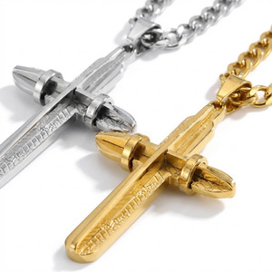 Stainless Steel <b>Cross</b> Pendant Necklace 60cm Men's Fashion Cuban <b>Chain</b> 35.7g Gift Jewelry - Product Image 3