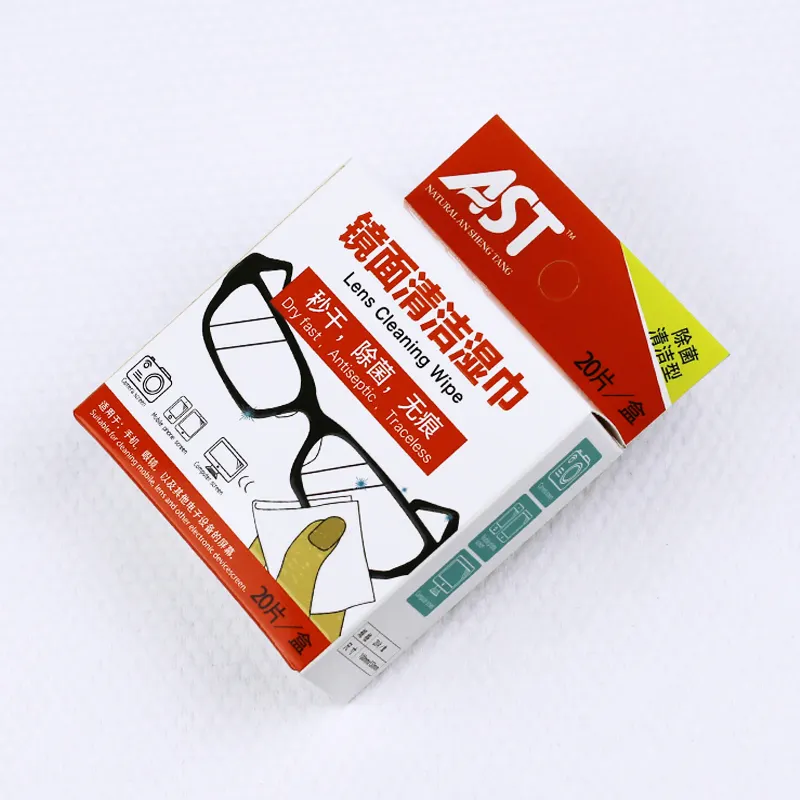 20Pcs Papier Materiaal Prive Logo Lens Bril Mobiele Schoonmaken Antiseptische Natte Tissue
