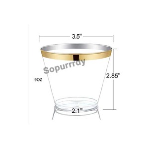 Vasos <span class=keywords><strong>de</strong></span> Plástico Transparente con Logotipo Personalizado Dorado <span class=keywords><strong>de</strong></span> 1 Línea, 9 Onzas - Vasos Desechables Elegantes con Ribete para Fiestas <span class=keywords><strong>de</strong></span> Bodas - Vasos <span class=keywords><strong>de</strong></span> Boda Elegantes - Product Image 3
