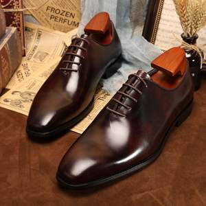 Chaussures Oxford carrées en cuir véritable faites à la main de haute qualité, style italien, pour hommes, antidérapantes, pour mariage et tenue de costume - Product Image 2