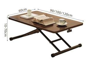 Table basse relevable pliable réglable en hauteur avec structure en X, bureau robuste avec finition en bois <span class=keywords><strong>de</strong></span> noyer pour salon, bureau à domicile, salle d'étude - Product Image 6