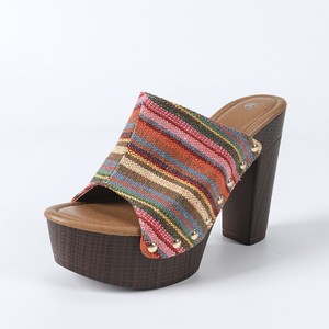 Mules à plateforme à bout ouvert, dessus textile, décoration perlée, chaussures d'été pour femmes, semelle intermédiaire EVA, semelle extérieure PU - Product Image 5