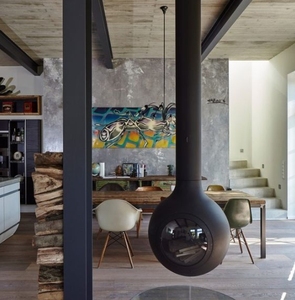 Ý mô hình tùy chỉnh hình dạng phong cách nóng Bán thiết kế mới đốt gỗ treo lò sưởi trần gắn bếp lò sưởi trong nhà - Product Image 1