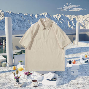 Chemise décontractée d'été pour homme 100% coton tricoté uni à manches courtes col rond poche avant coupe ample séchage rapide écologique - Product Image 2