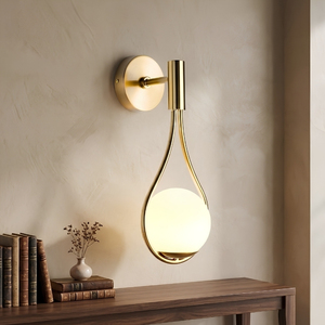 AuraDrop Modern Teardrop Brass Wall Sconce Clear Glass <b>Globe</b> Shade 3000K/4000K/6000K Color Temp 35-71 Sq ft Coverage for Bedroom - Product Image 1