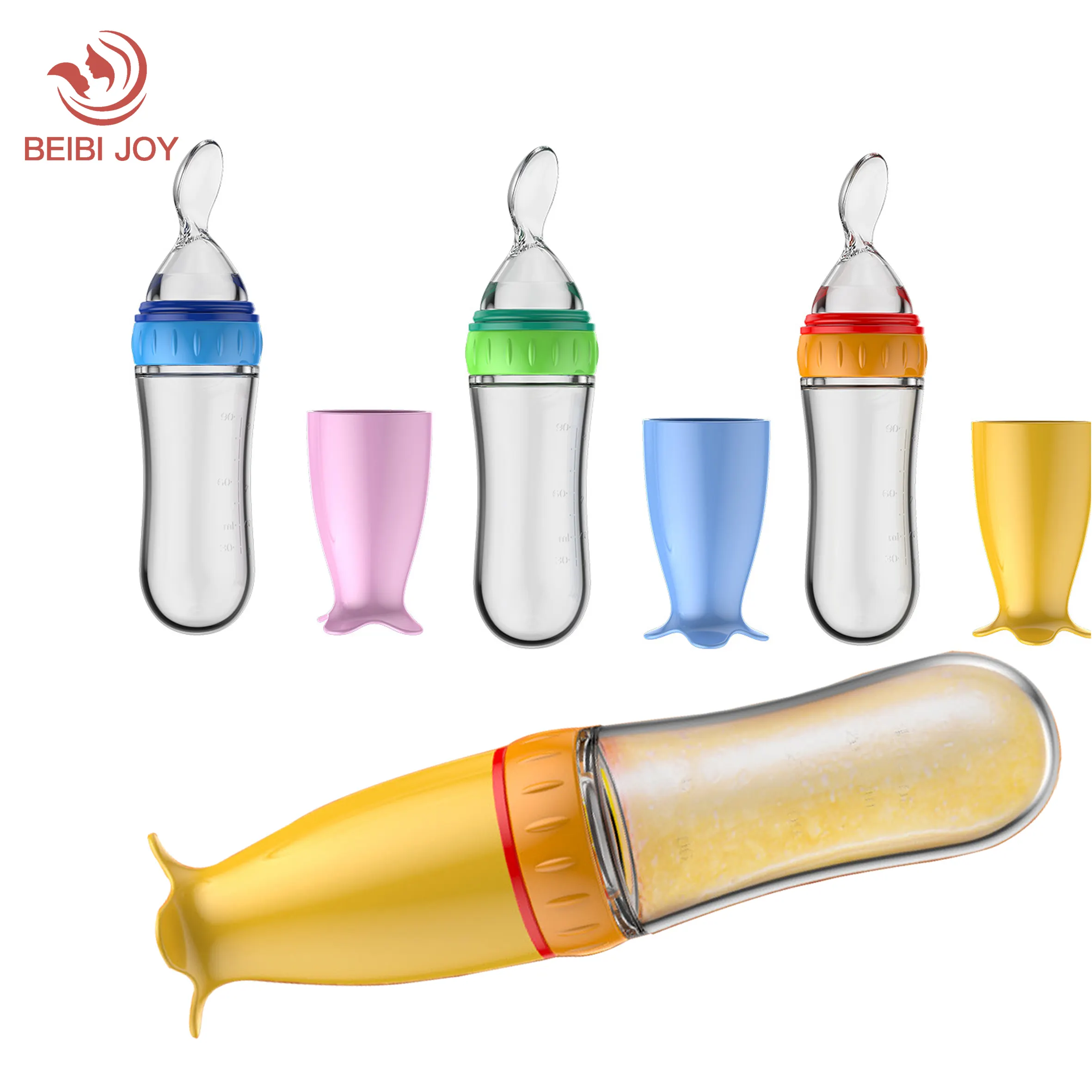 Soft Silicone Baby Food Feeder Squeeze Bottle for Solid Food with Dispensing Spoon 90ml