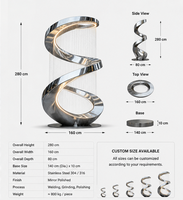 Sculpture spirale géante moderne en acier inoxydable BSA, grande fontaine d'eau extérieure pour jardin avec éclairage LED, usage commercial