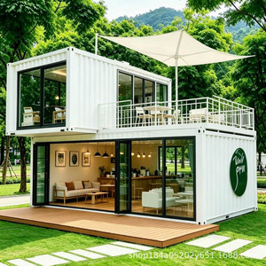 ร้านค้าบ้านคอนเทนเนอร์สมัยใหม่ คาเฟ่กลางแจ้งพร้อมระเบียงและสวน - Product Image 3