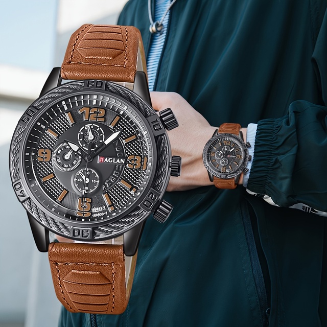 192043 Men's Business Sports Quartz Watch Vintage Cool Fashion Analog Leather Wrist Watch
