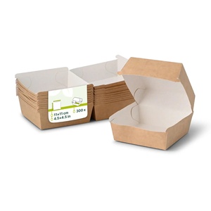 High Quality 11X11X8Cm Square Kraft-White Burger <b>Boxes</b> Single Portion Food Cartons For Hamburger And Sandwich - 300 pcs/carton - Product Image 1