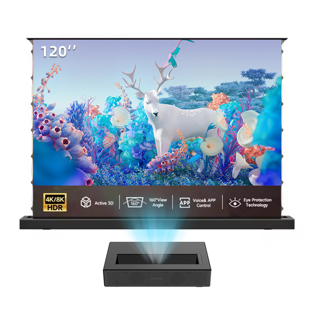 UST ALR  Motorized Floor Rising Projector Screen 120 Inch Support 4k 8k Projector Black-grid Floor Rising Projector Screen