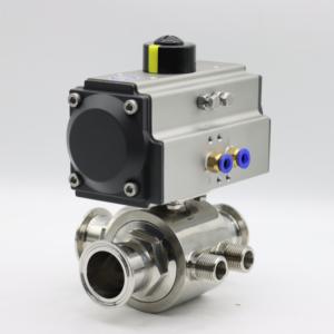วาล์วบอลแบบหุ้มฉนวนสามทางชนิด Tri-Clamp พร้อมตัวกระตุ้นลมแบบนิวแมติก ทำจากสแตนเลส 304 316L ทนแรงดันสูง - Product Image 2