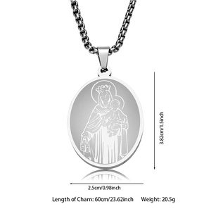 AWSP15100227 Collar Ovalado de Acero Inoxidable con Colgante de Ángel Guardián María, Estilo Europeo Americano, Pulido de Alta Gama, Estilo Ins - Product Image 5