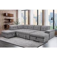 Hochwertiges Luxus-Sofa in Hellgrau, U-förmig, Wohnzimmer-Sofa, Relaxsofa mit Rückenlehne, Schlafsofa mit Ottoman und Stauraum