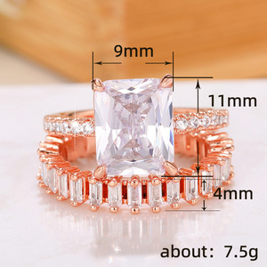 Conjunto de Anillos de Compromiso Princess Square para Mujer, Regalo de Boda o Aniversario, Joyería - Product Image 5