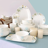 Service de table 58 pièces en porcelaine fine, style coréen, motif végétal, compatible micro-ondes, cadeau de mariage, vaisselle domestique
