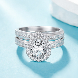 Fashion Jewelry 925 Sterling <b>Silver</b> Rhodium Plated Water Drop Shaped 5A Cubic Zircon Stackable Women's Engagement <b>Ring</b> - Product Image 2
