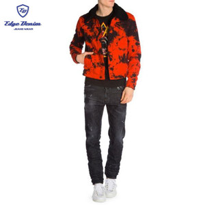 Hot New Style Tie Dyed Color <strong>Men's</strong> Denim Jeans <strong>Jacket</strong> With <strong>Fur</strong> <strong>Men</strong> - Product Image 3