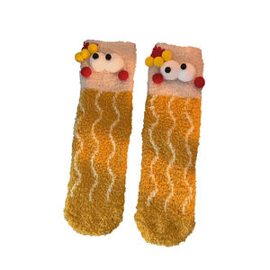 WZ-305 femmes grands yeux mi-longueur hiver épais tricoté respirant corail polaire dessin animé frites chaud maison sommeil <span class=keywords><strong>chaussettes</strong></span> de sol - Product Image 5