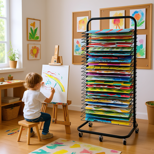 Estante de Secado de Pintura Metálico Negro con 25 Estantes y Ruedas - Product Image 2