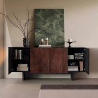Buffet en Noyer Noir Américain avec Gravure de Anneaux Annuels, Meuble de Rangement Moderne en Bois Massif de Luxe Léger