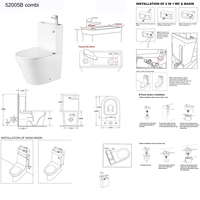 Ensemble WC et lavabo 2-en-1 pour personnes à mobilité réduite, avec robinet et siège, couleur bain