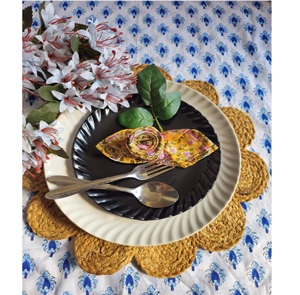 Indian Handmade Beautiful Floral Printed Lightweight Durable Elegant Machine Washable Cotton Cloth Napkins Mustard Yellow Mix - Product Image 1