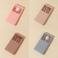 Lot de 5 pinceaux de maquillage portables avec miroir, étiquette privée, mini-set de pinceaux cosmétiques, outils de beauté professionnels de voyage, vente en gros