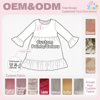 Robe de Demoiselle d'Honneur Unie en Dentelle Rose avec Manches Longues Évasées et Ourlet Volanté pour Tout-Petits, Robe de Cérémonie pour Mariage, Vente en Gros pour Boutiques (OEM/ODM)