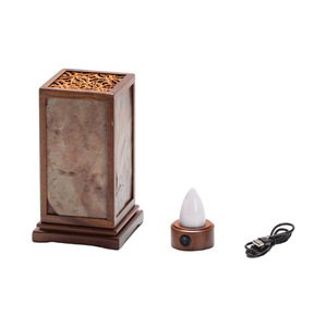 Lámpara de Mesa de Roca Inspirada en el Zen, Marco de Ébano, Base para Bombilla E27, Adorno Decorativo para Ceremonia del Té - Product Image 5