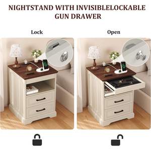 Yusong Farmhouse Night Stand 25 In Tall With Gun Drawer And Charging Station <b>Bedside</b> <b>Table</b> Modern Design - Product Image 5