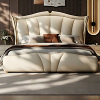 Lit Double Queen Size Moderne de Luxe en Bois, Rembourré et Capitonnée, avec Matelas en Cuir et Rangement Intégré – Idéal Hôtels