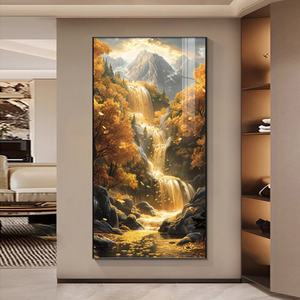 Pintura de Paisaje Dorada de Lujo, Decoración de Pared LED 3D Personalizada, Decoración para Sala de Estar y Comedor, Arte en Cristal y Porcelana - Product Image 4