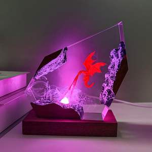 Lampe de table en résine de dragon de feu époxy écologique faite à la main avec port USB, lumière LED multicolore, décoration de chambre à coucher - Product Image 2