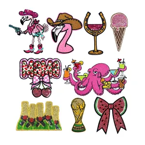 Funny Cowgirl Western Country Summer <b>Iron</b> on Small Badge Thermoadhesive Sequin Embroidery Patches Applique for T-shirts Hat - Product Image 3