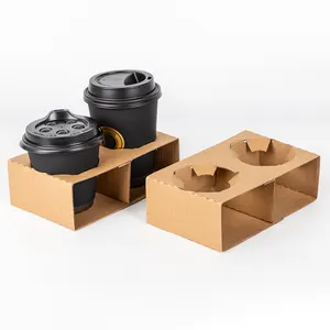 LOKYO Porte-gobelet en papier kraft écologique 2 gobelets jetable à emporter boisson chaude café thé porte-gobelet en papier