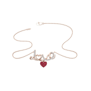 925 Sterling Silver Rose Gold Plated LOVE <b>Necklace</b> with <b>Ruby</b> Red Heart CZ Pendant Romantic Women's Fine Jewelry - Product Image 1