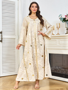 Robe d'été modeste pour femme 2026 de Dubaï, longueur cheville, respirante, à sequins, pour exportation transfrontalière, idéale pour les cérémonies musulmanes du soir - Product Image 4