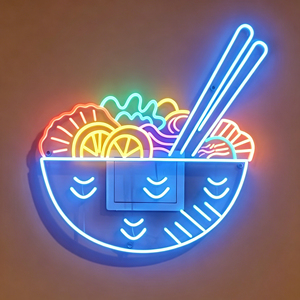 ป้ายไฟนีออนรูปชามราเมน สีเหลืองขาว LED ทรงกลม สำหรับโฆษณา แสงวอร์มไวท์ 2700K ระดับ IP65 - Product Image 1