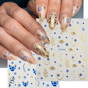 1 pièce Autocollants pour ongles œil porte-bonheur assortis, motifs yeux de démon et serpents bronzés, Y2K Starburst, décalcomanies adhésives françaises, feuilles décoratives pour manucure - Product Image 4