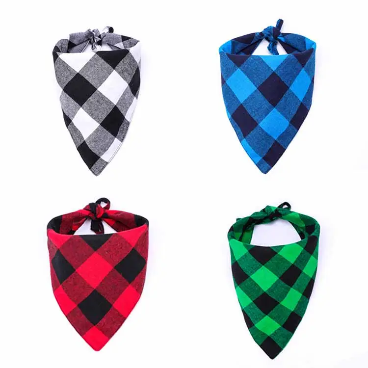 Pet Dog Bandana Triangle Bibs Scarf Double-Cotton Plaid Printing Kerchief Set Accessories for Small and Medium Dog