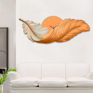 Art mural moderne de luxe en plumes avec lumières LED, idées d'impression UV sur acrylique, lampe murale, peinture lumineuse LED avec horloge - Product Image 1