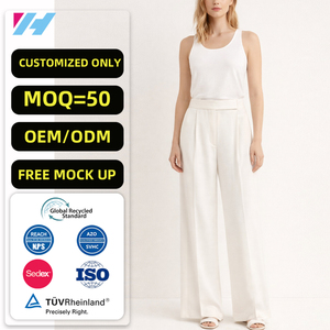 Pantalon plissé blanc <span class=keywords><strong>taille</strong></span> haute pour <span class=keywords><strong>femme</strong></span>, coupe droite, jambe large – Nouvelle collection très prisée - Product Image 1