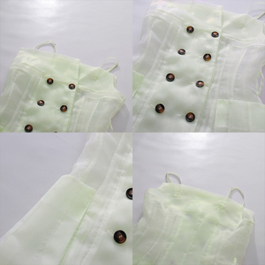 Elegante <span class=keywords><strong>Abito</strong></span> Mini Bianco Trasparente con Spalline Sottili da Donna, Scollo Quadrato, Doppio Petto, Cintura con Fiocco, Vestito Casual da Ufficio e Festa, Vendita all'Ingrosso - Product Image 3
