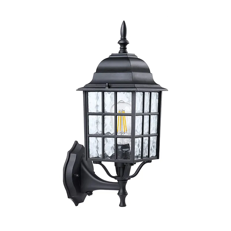 שחור רומי-סגנון חיצוני עמיד למים מנורת קיר מרפסת מנורת קיר רכוב עם זכוכית Chipshade חיצוני קיר אור
